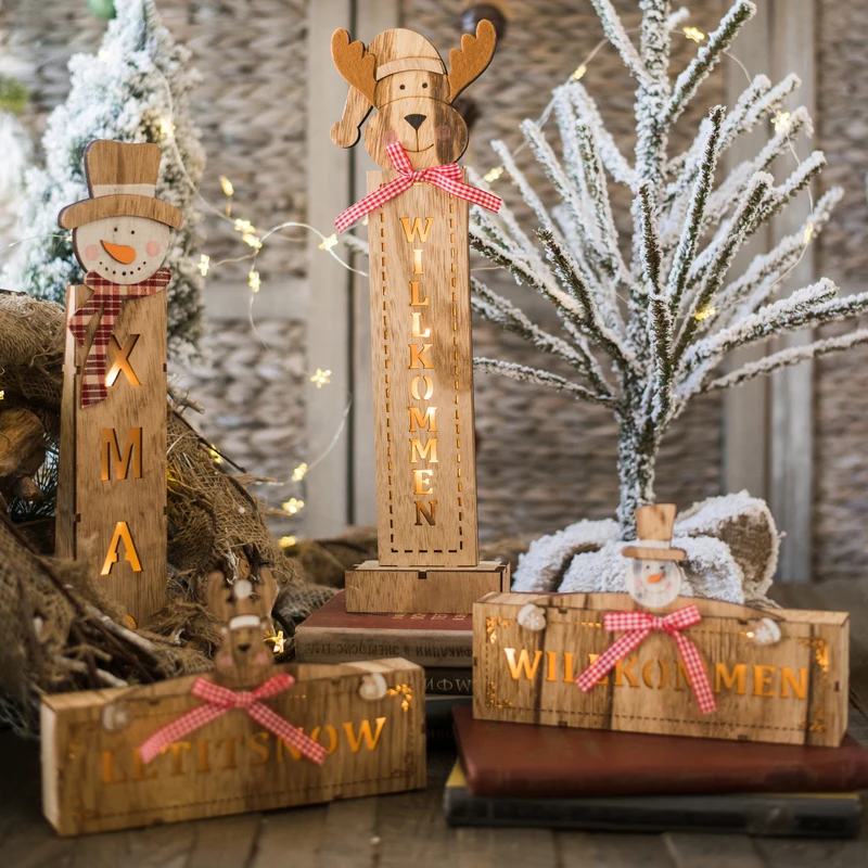 Домашний Настольный Декор деревянные веселые рождественские светодиодные фонари украшения украшение для рождественского стола для дома Рождественский свет светодиодный Noel Декор Санта