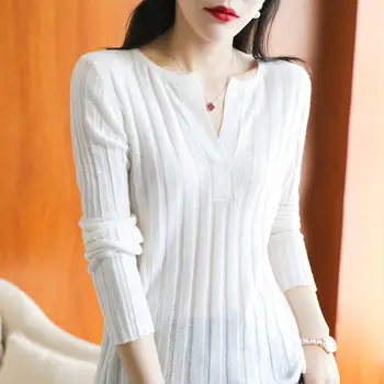 

2020 fine imitation thin section 100% pure cardigan woman V-neck pullover long sleeve ultra-thin bottoming sweater sweater women