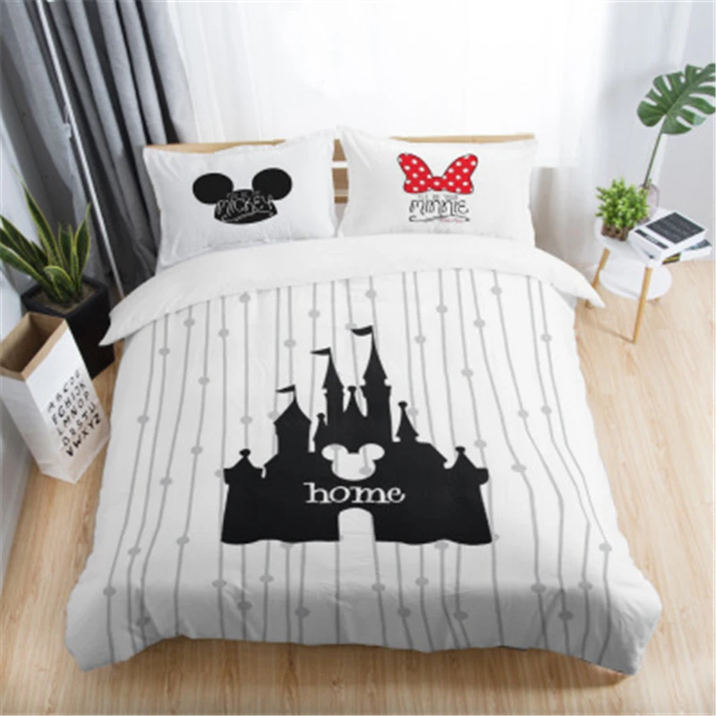 

Black White Comforter Bedding Set Mickey Minnie Duvet Cover Home Textile Couple Wedding Quilt Set Adult King Size Bedding Set