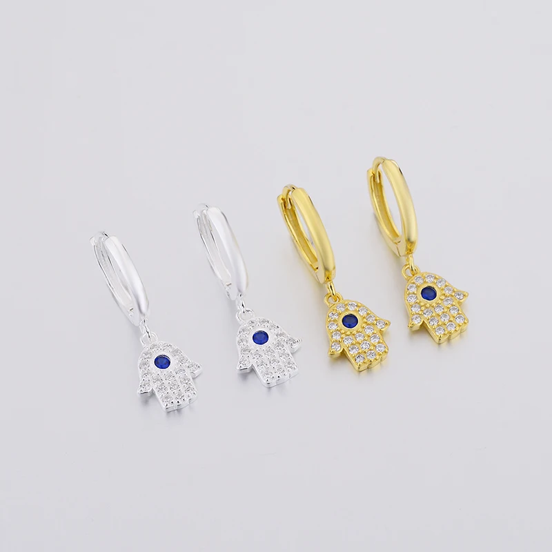 

925 Sterling Silver Palm Drop Earrings With Clear Blue CZ Gift Women Elegant Simple Beautiful Earring Jewelry