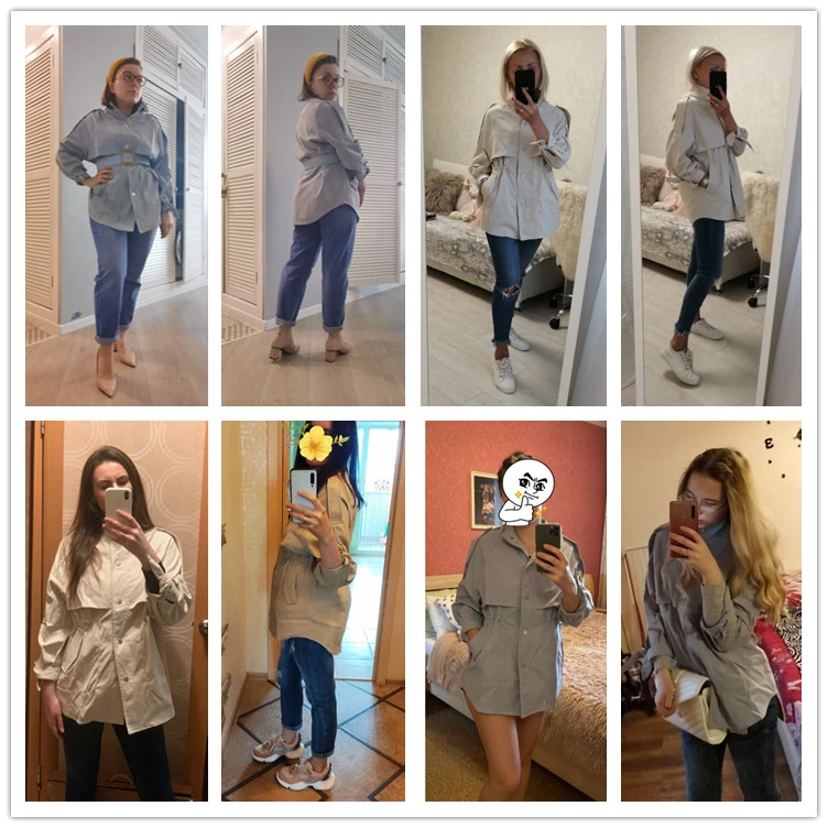 Fashion Trench Coat Female Autumn Windbreaker Drawstring Casual Loose Safari Clothes Stand Collar 2020 Spring Women Short Trench