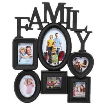 

Family Photo Frame Wall Hanging 6 Multi-Sized Pictures Holder Display Home Decor Gift 30X37Cm Back Side with Pull Tabs- Black