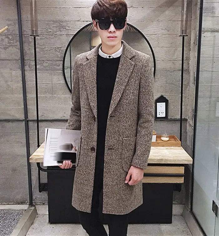 Autumn And Winter Men's Slim Woolen Coat Korean Long Section Fashion Woolen Coat