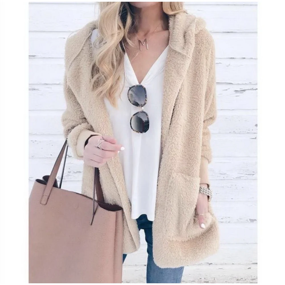 

Oeak Women's autumn and winter jacket long-sleeved solid color plush fashion cardigan new coat female large size jacket 2019