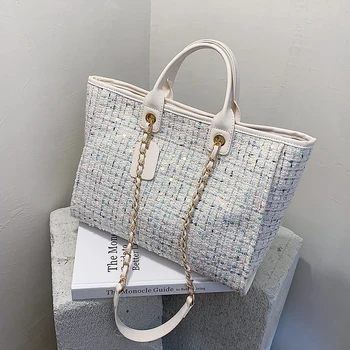 

Sequins Large Tote bag 2020 Fashion New High-Quality Wool Women's Designer Handbag Chain Shoulder Messenger Bag Shopping bag