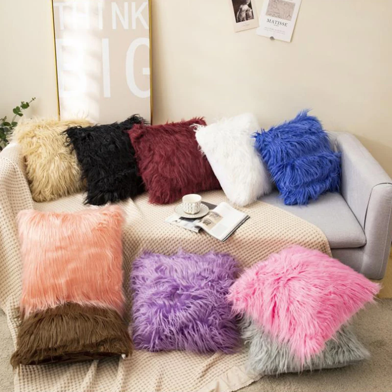 Sofa Plush Square Pillow Case Furry Fluffy Cushion Cover Pillowcase Home Decor # 