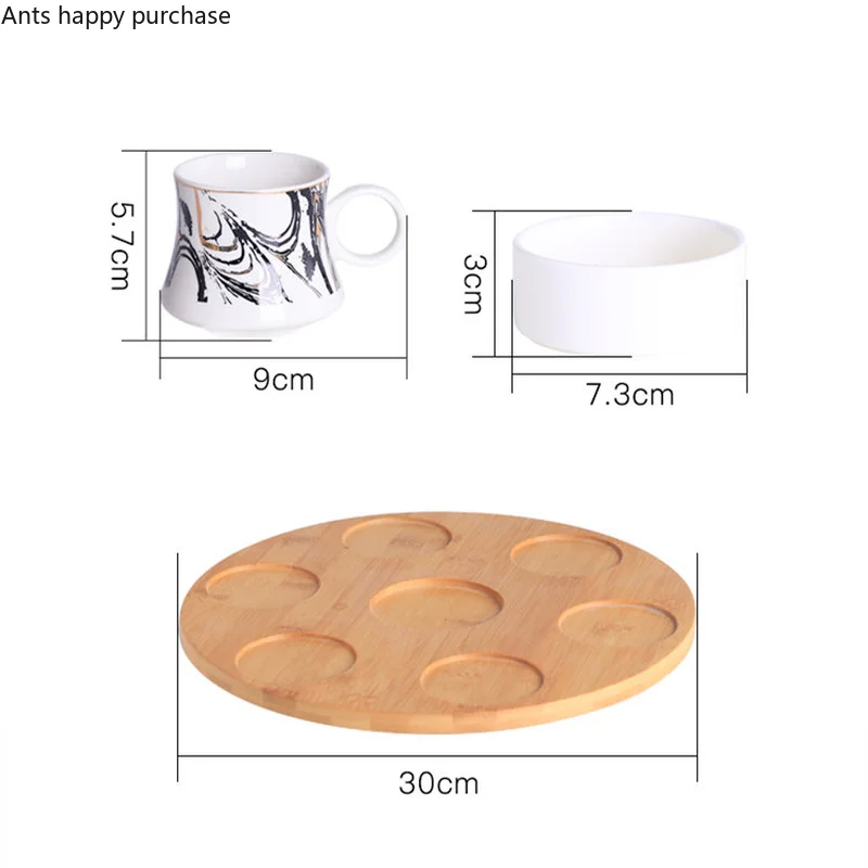 Ceramic Coffee Cup and Saucer Set Wooden Pallet Concentrate Cup