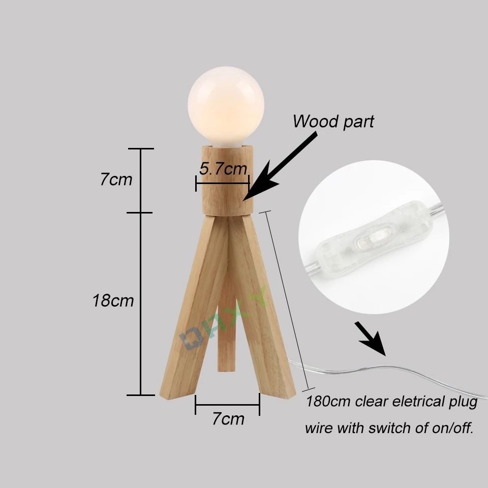 E27 ЕС/США вилка деревянная прикроватная настольная лампа спальня Настольный светильник с 180 см прозрачный электрический провод и кнопочный переключатель [T5250]