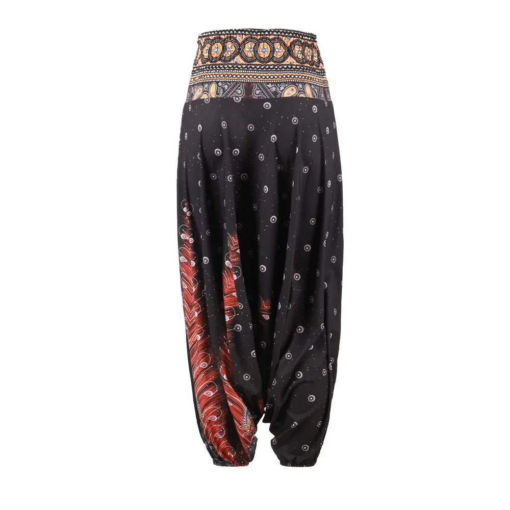Women's ethnic style digital printing wide leg pants bloomers loose yoga pants large size high waist pants women's sports