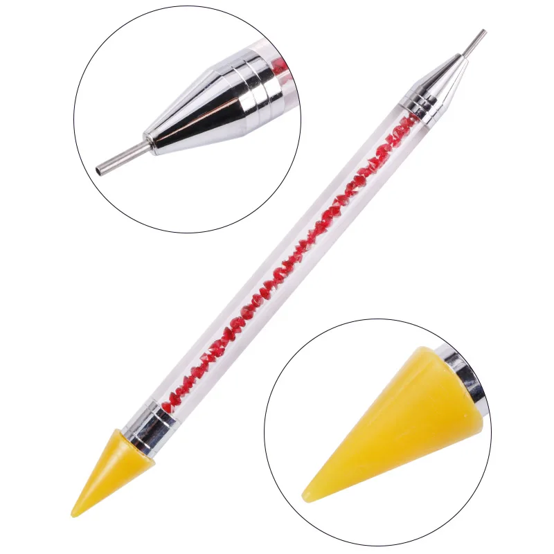 1 шт. двойная ручка для удаления кристаллов, бусины со стразами, аксессуары для страз, шпильки, Пикер восковой карандаш для ногтей, инструмент для маникюра - Цвет: Red