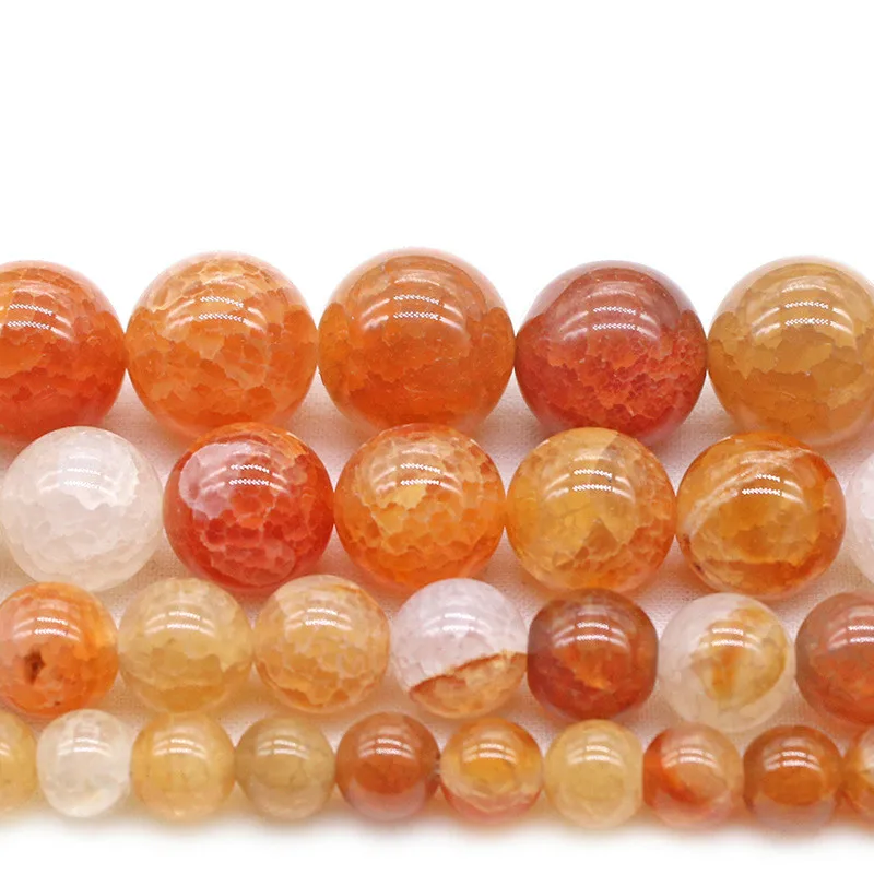 Trendy Natural Orange Red Fire Dragon Veins Agates Round Cracked Loose Stone Beads for Jewelry Making 6 8 10 12mm Pick Size | Украшения и