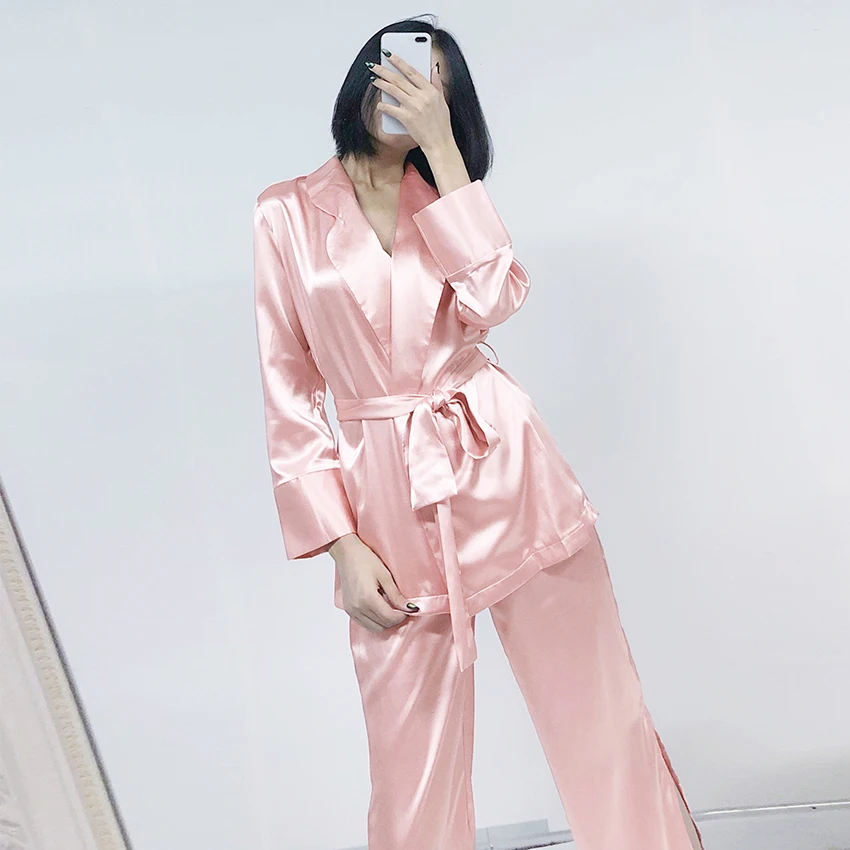 Пижамный комплект HiLoc атласный женская одежда для сна Шелковый домашний костюм с