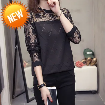 

Size Plus Lace Patchwork Pullover Sweater Autumn Crocheted Floral Knit Tops Oversize Long Sleeve Office Fashion Sweter Jumpers
