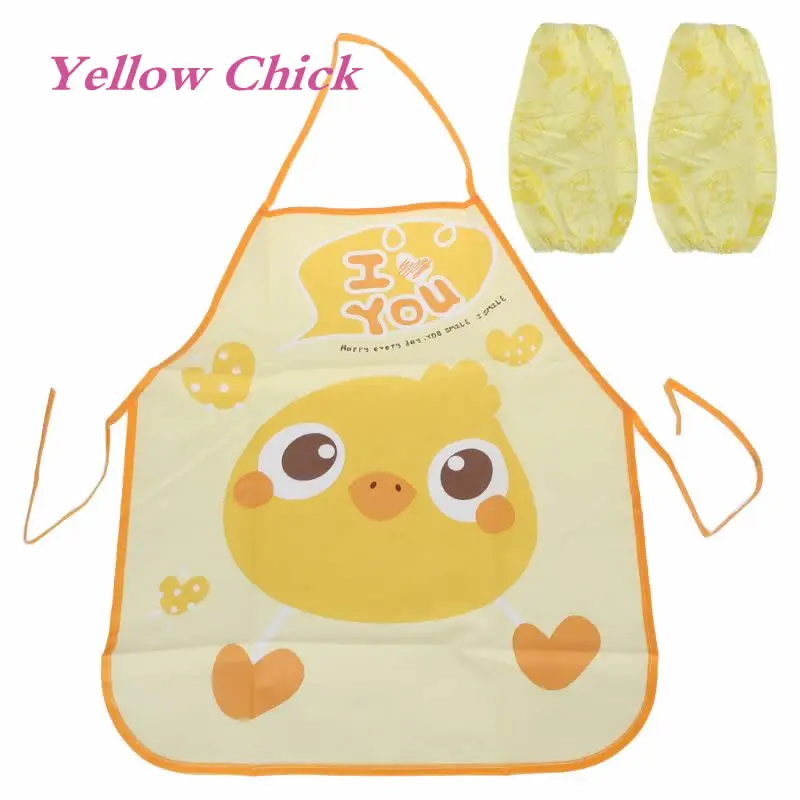 Yellow Chick 1 комплект, Детский фартук, рукава, детская живопись, кухня, для приготовления пищи, водонепроницаемая защита, 72XC - Цвет: Yellow Chick