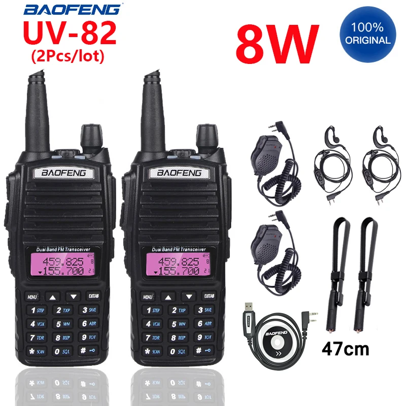 2PCS/LOT Baofeng UV 82 100% Original Portable Two Way Radio BF UV82 Dual PTT Radios BAOFENG 8W Handheld Walkie Talkie UV-82 2021