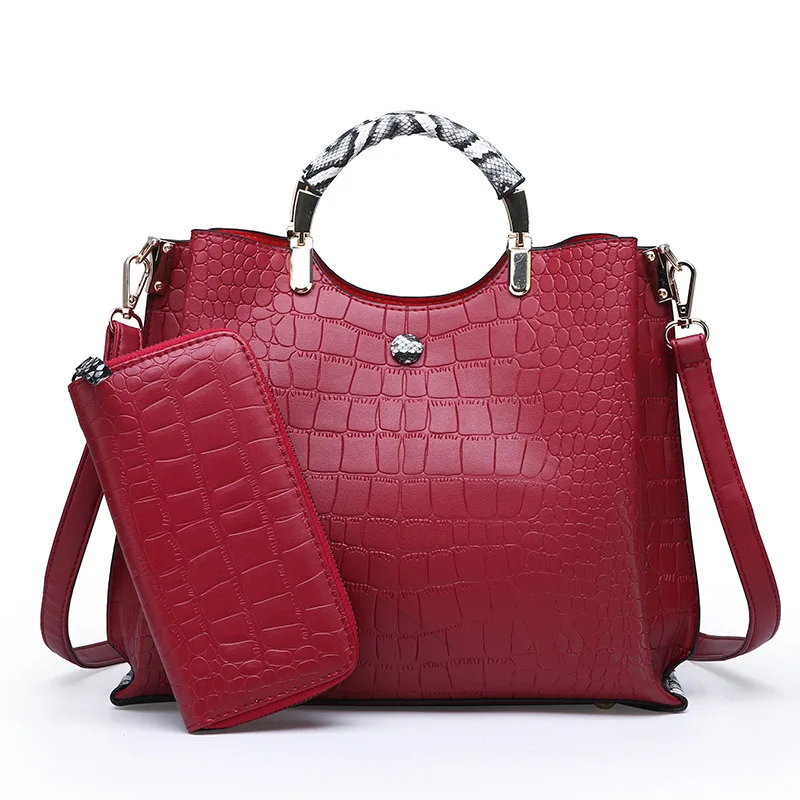 

2019 New Style Fashion Snakeskin WOMEN'S Bag WOMEN'S Handbag Crossbody Bag Different Size Bags Two-Piece Set Ol Commuter Bag