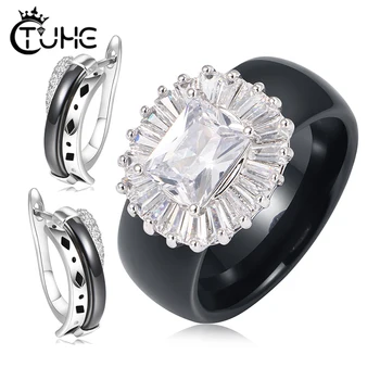 

2019 Women Jewelry Set Rings Earrings For Women Engagement Romantic Style Ceramic Healthy Material Sets Shape Austrian Crystal