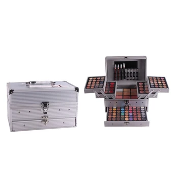 

MISS ROSE Professional Makeup Set Aluminum Box Three Layers With Flash Eyeshadow Lip Gloss Blush Powder Makeup Case Makeup Artis