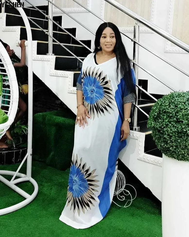 Two Piece Set African Dresses For Women Fashion Chiffon Positioning Printing Clothes African Dress Dashiki Loose Robe Africaine 04