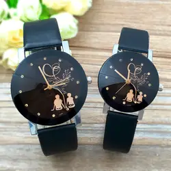 Горячая Мода Классические черные кожаные часы для влюбленных креативный подарок для влюбленных геометрические кварцевые роскошные