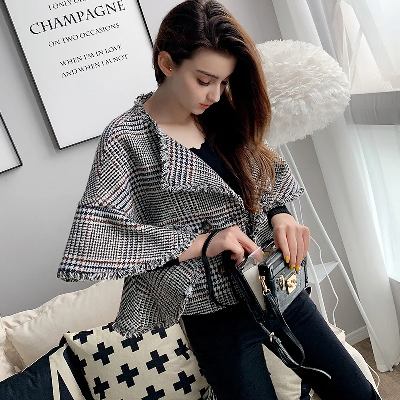 awesome  Dabuwawa Elegant Office Lady Frayed Plaid Jacket Coat Women Fall Casual Female Jackets Coats Outerw