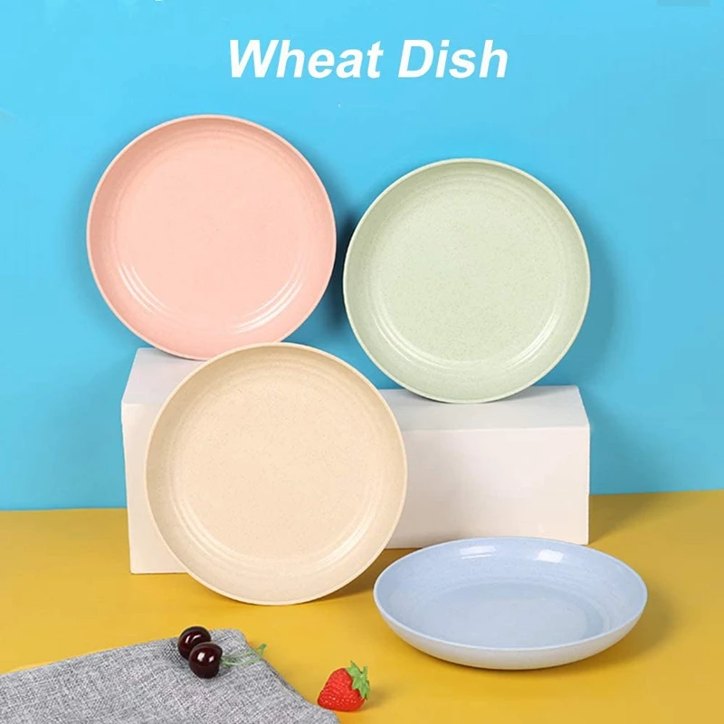 12 Pack Wheat Straw Plates Set,Dinner Dishes, Dinner Plate, for Salad,Pasta, Steak,Fruit(6.8inch,7.8inch, 8.8inch)
