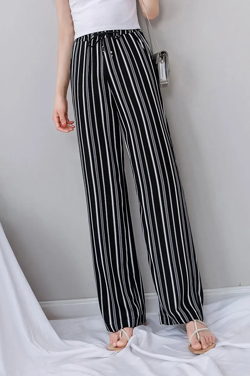 Black Striped Wide Leg Pants Women 2019 