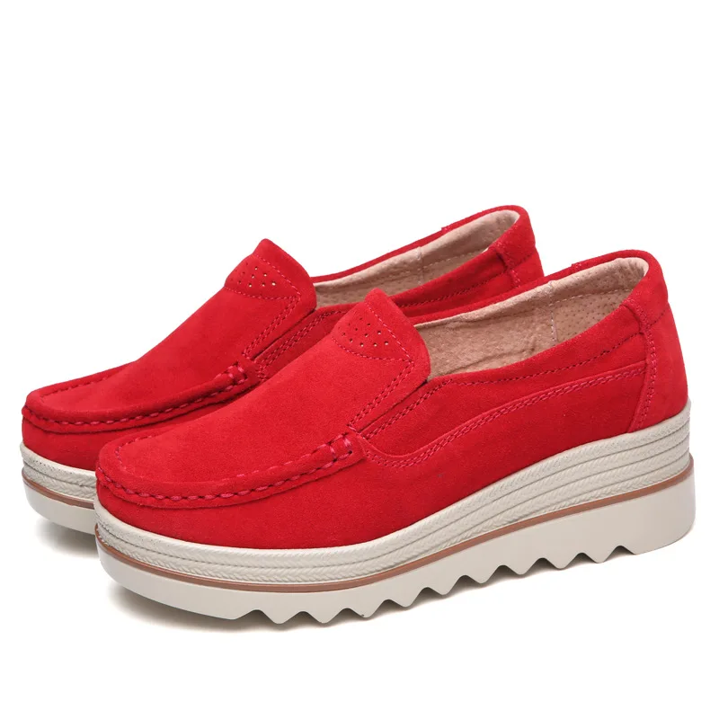 Качественная женская обувь на плоской подошве; кроссовки на платформе; слипоны на плоской подошве; Кожаные Замшевые женские лоферы; мокасины; Весенняя Повседневная обувь; криперы - Цвет: Красный
