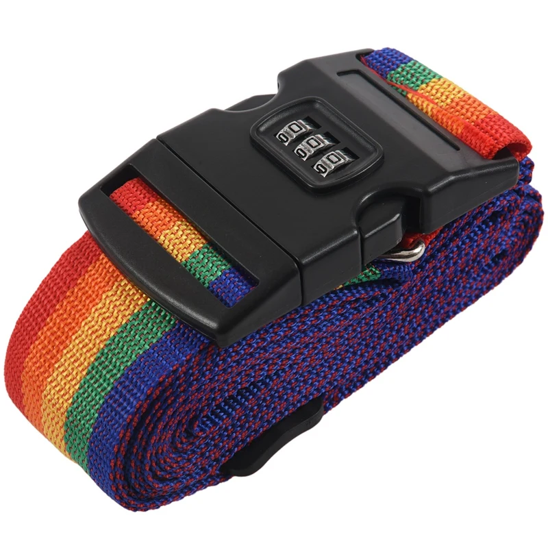 

NEW-4M ABS Long Luggage Suitcase Baggage Cross Strap With Secure Coded Lock Rainbow