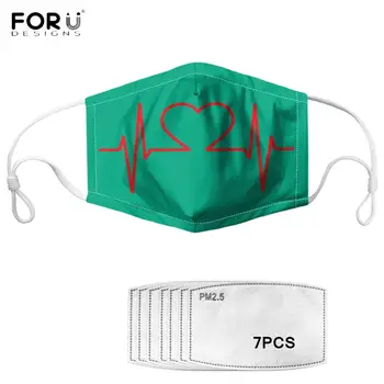 

FORUDESIGNS Love Heartbeat Women Men Mask Anti-dust Mask Fashion Elastic Washable Breathable Face Mask With 7Pcs Filter Masks