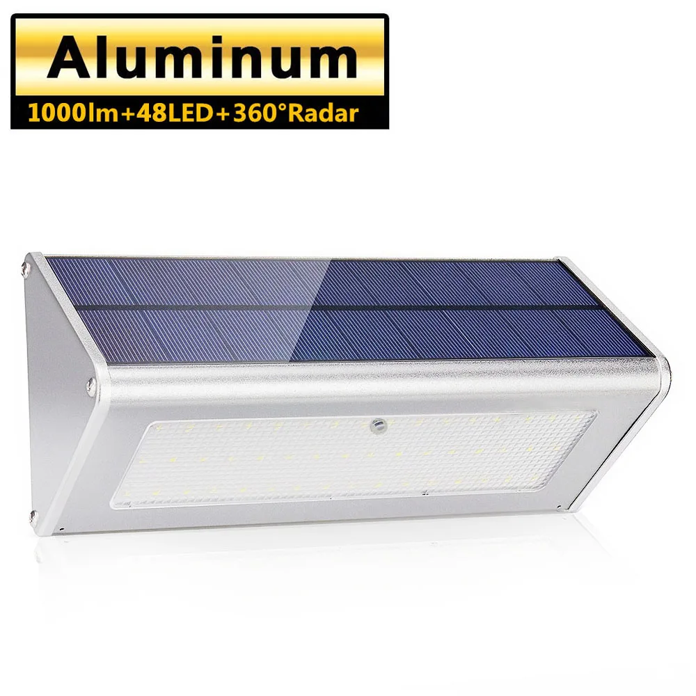 Solar Light Outdoor Waterproof Aluminum - 4500mAh 48 LED Super Bright Radar Motion Sensor Garden Garden Wall Light Safety Light