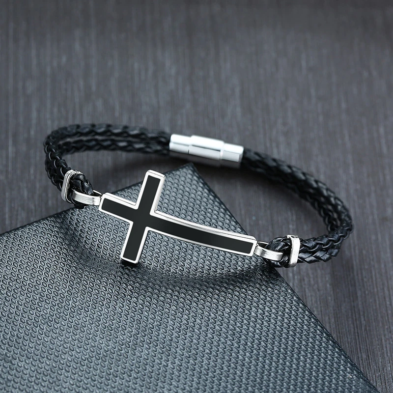 Cross Leather Bracelet Antique silver 