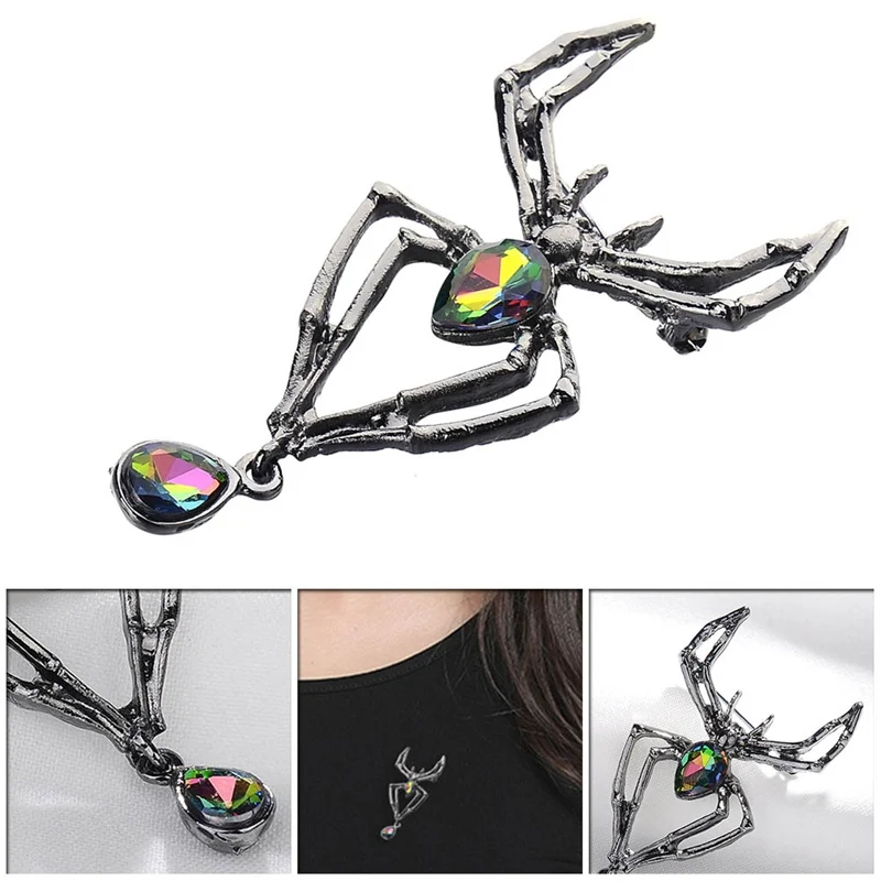 Модный очаровательный Кристал стеклянная брошь в виде паука винтажный панк подарок на Хэллоуин Косплей Ювелирная брошь значки на животное брошь
