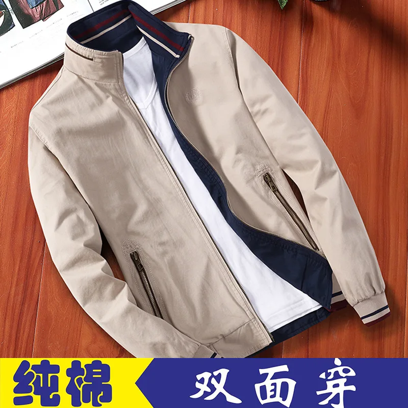 

Pure Cotton Washing Reversible Jacket Men'S Wear Middle-aged Spring Thin Type for Spring And Autumn Business Casual Daddy Clothe