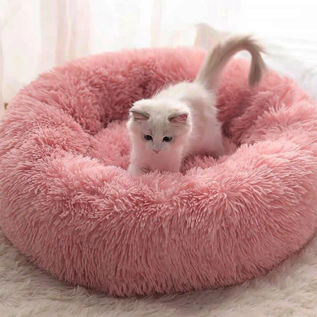 Круглая кровать для собаки длинная плюшевая собачья Конура моющаяся кошачий домик мягкие хлопковые коврики диван для маленькой большой собаки чихуахуа собачья корзина кровать для питомца#30 - Цвет: Hot Pink