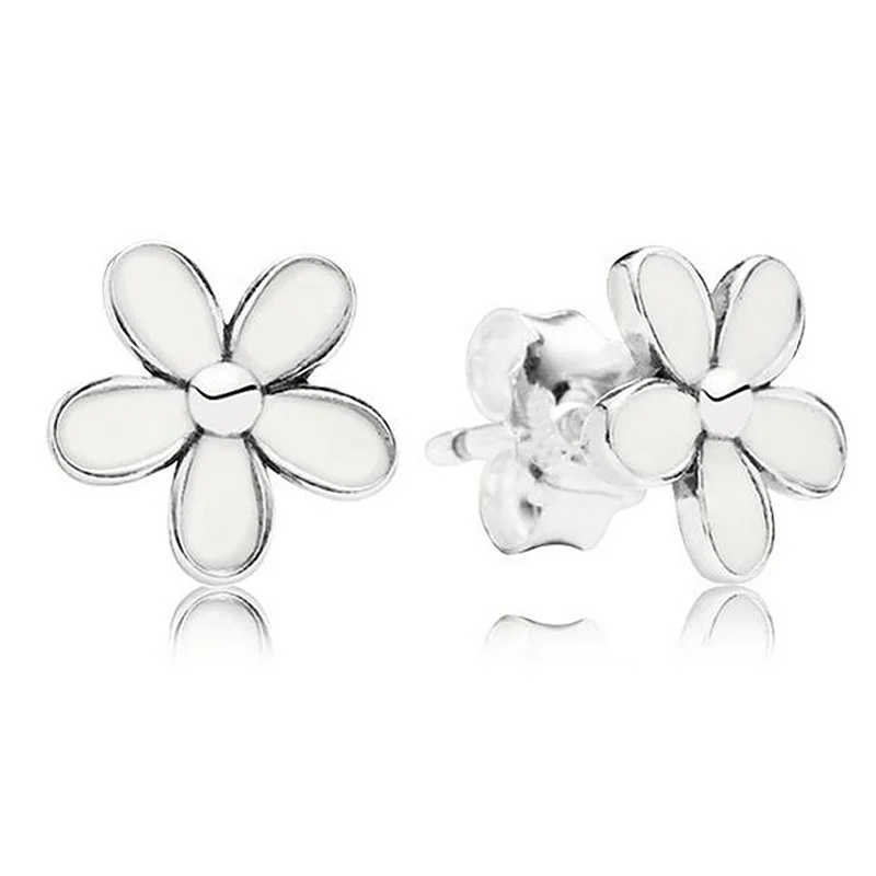 gucci earrings Magnolia Bloom With White/Pink Enamel 925 Sterling Silver Earrings Studs For Women Wedding Party Gift DIY Europe Jewelry jewelry accessories 925 Silver Jewelry