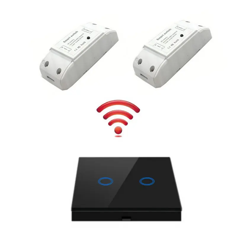 

Wireless Smart Switch RF433 Universal Touch Remote Control 2 gang Glass Panel Transmitter Controller And Relay Receiver 220V