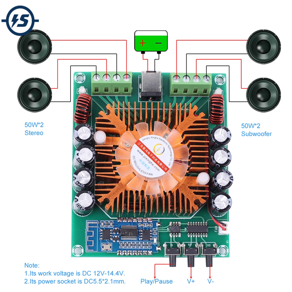 Плата усилителя мощности Bluetooth 50 Вт * 2 + 4-канальный стерео аудио AMP модуль TDA7850