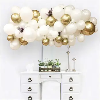 

100 Pcs Chrome Pearl White & Metallic Gold Latex Balloons Arch & Garland Kit for Wedding, Baby Shower Party Decorations