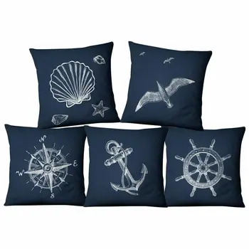

Mediterranean Navigation Rudder Compass Cushion Cover Marine Ocean Sea Horse