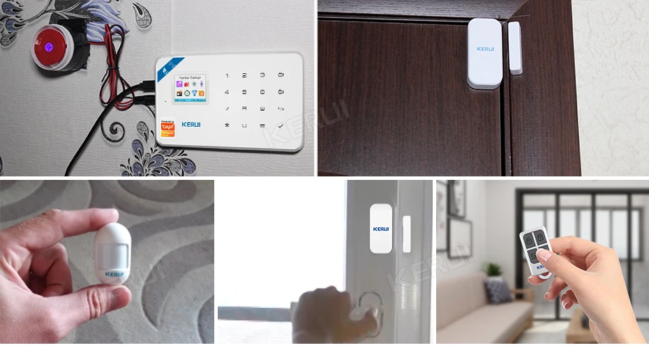 KERUI Tuya Smart WIFI GSM Security Alarm System Works With Alexa Home Burglar Motion Detector Smoke Door Window Sensor IP Camera elderly sos alarm
