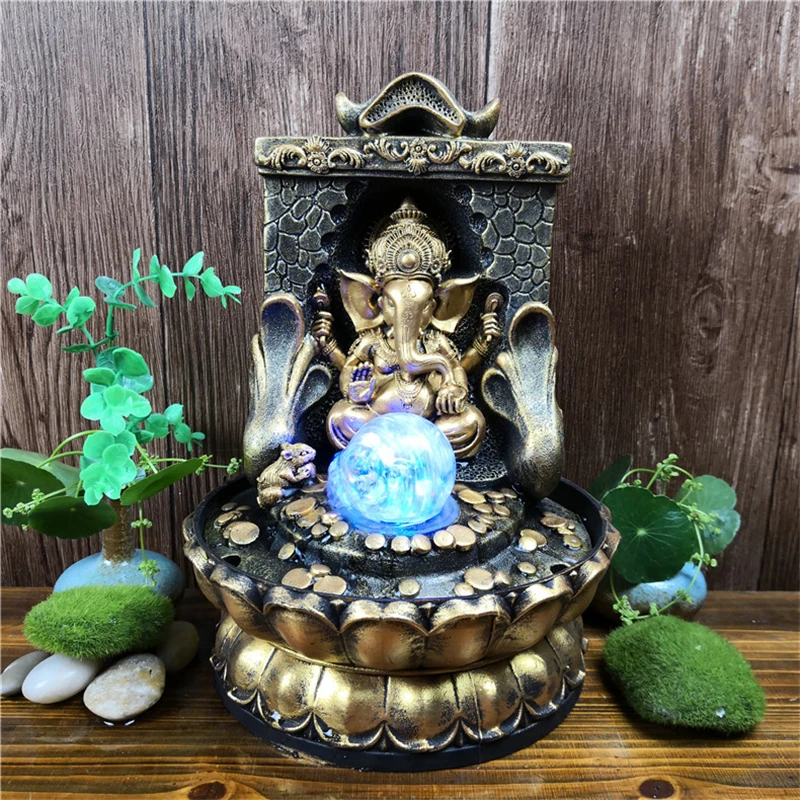 Hindu Ganesha Statue Fortune Lucky Feng Shui Desktop Fountains Indoor Led Glowing Ball Spring Water Sound Waterfall Fountain Figurines Miniatures Aliexpress
