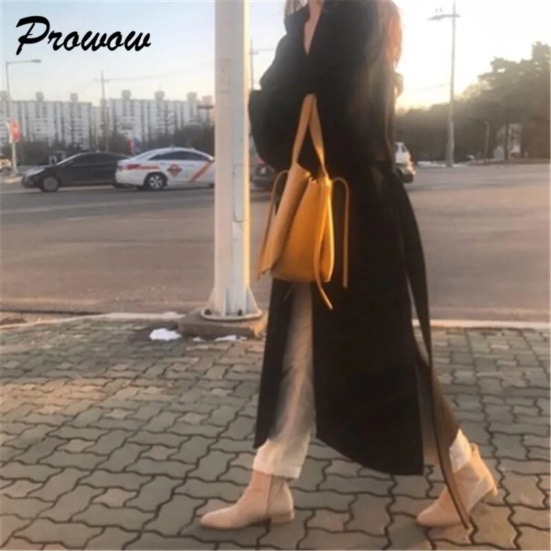 Женское длинное шерстяное пальто размера плюс, длинный бандажный кардиган, свободное шерстяное пальто, женская теплая шерстяная куртка, Manteau Femme Hiver