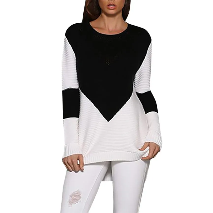 Sueter Mujer Invierno 2019 Women's Fashion Long Sleeve Colorblock Hollow Knitted Sweater Wrap Pullover Loose Casual Army Top | Мужская