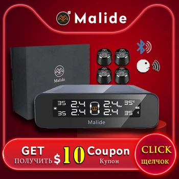 

6.4Bar Car Tire Pressure Monitoring System APP Control MALIDE Solar Power TPMS 4 Sensors Voice Prompts Auto security Alarm