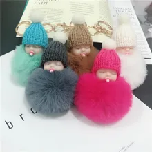 Мультфильм кукла-брелок для ключей творческие детские ночные цепочка для ключей искусственный мех кролика рекс с меховыми помпонами Мужская и женская подвеска для дамской сумочки творческие подарки