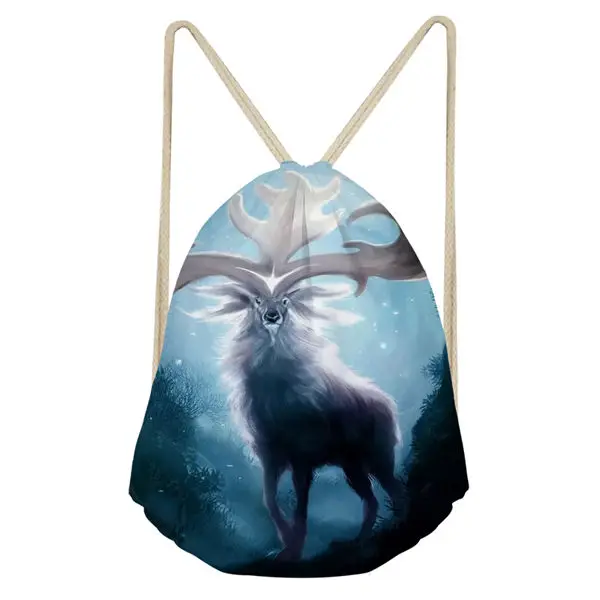 HaoYun Women's Travel Drawstring Backpack Moon Deer Pattern Beach Shoes Pocket Kawaii Animal Print Girls Mini Organizer Bags - Цвет: CDWX3889Z3