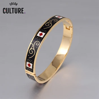 

Vintage Fashion Jewelry bangles Emaille Femme Black Painted Open Stainless Steel Bangle New Year gifts