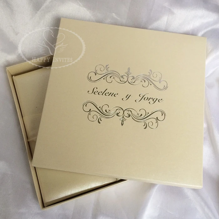 HI2003-143 Custom Silk Folder Invitation in Champagne Color with Silver Rhinestone Buckle More Colors Available