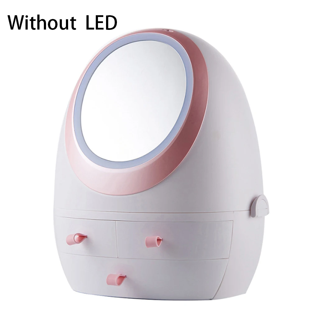 Makeup Organizer Cosmetic Storage Box With LED light Jewelry Container Dust proof Drawer Waterproof Vanity mirror USB Charging